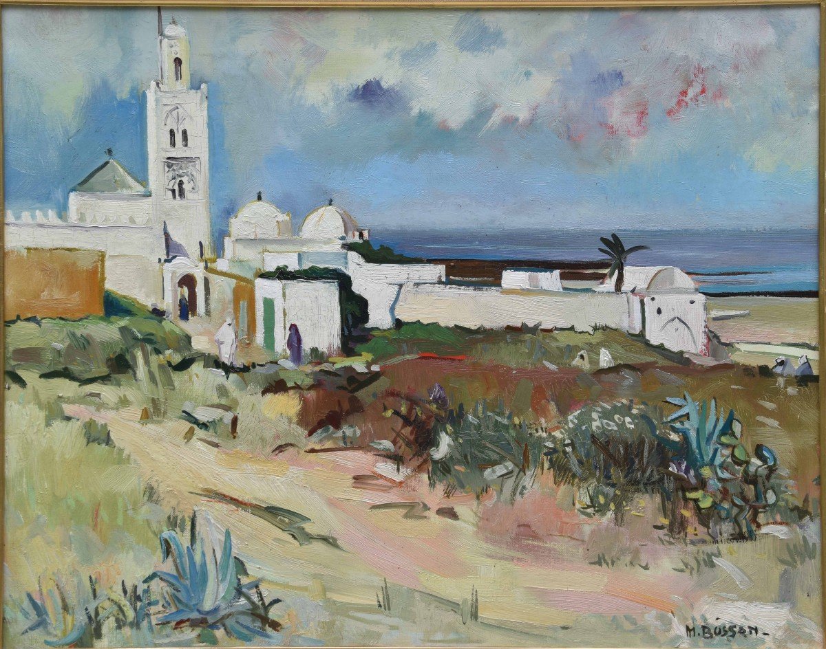 Marcel Busson "mosquée Au Bord De La Mer" Huile Sur Toile 50x61-photo-4